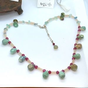 Handcrafted “Ruby X 3” Ruby in Fuchsite & 925 Necklace & Earring Set